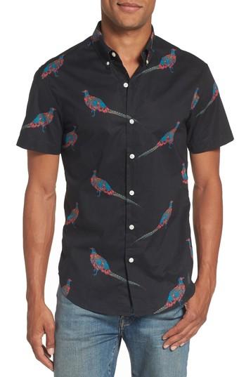 Men's Bonobos Riviera Slim Fit Quail Print Woven Shirt, Size - Black