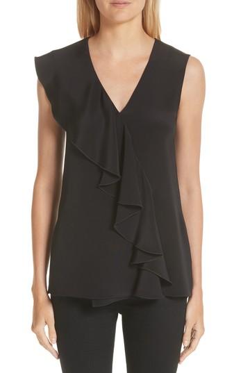 Women's Adam Lippes Asymmetrical Ruffle Silk Crepe Blouse - Black