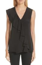 Women's Adam Lippes Asymmetrical Ruffle Silk Crepe Blouse - Black