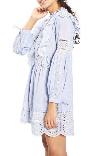 Women's Topshop Ruffle Cutwork Stripe Dress Us (fits Like 0) - Blue