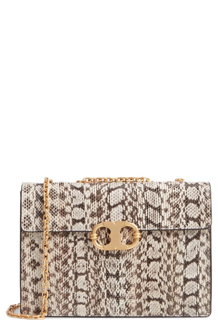 Tory Burch Medium Gemini Link Genuine Snakeskin Shoulder Bag -