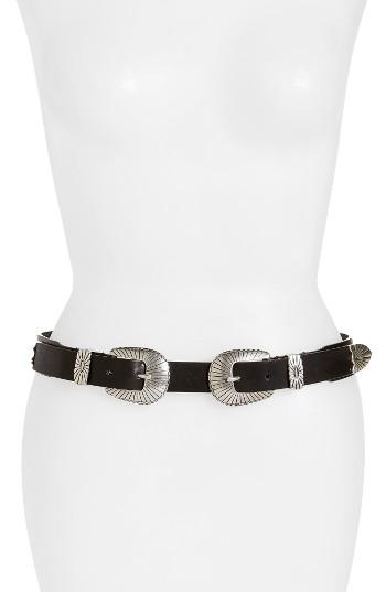 Women's Frye Ellen Double Buckle Leather Belt - Black