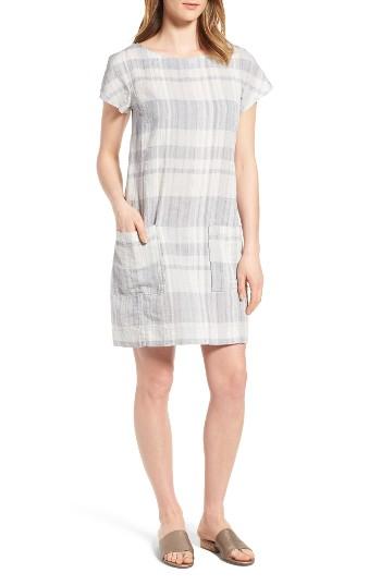 Women's Eileen Fisher Plaid Organic Linen & Cotton Shift Dress - Blue