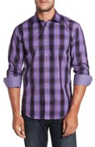Men's Bugatchi Slim Fit Gradient Plaid Sport Shirt - Purple