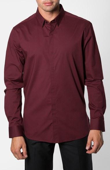Men's 7 Diamonds 'peace Train' Trim Fit Woven Shirt, Size - Burgundy