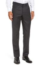 Men's Monte Rosso Flat Front Houndstooth Stretch Wool Trousers - Grey
