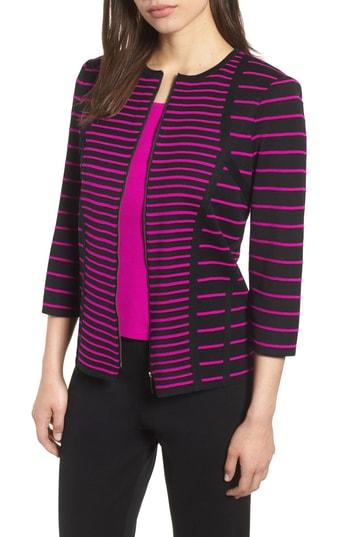Women's Ming Wang Stripe Mix Zip Front Jacket - Red