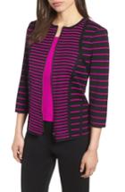 Women's Ming Wang Stripe Mix Zip Front Jacket - Red