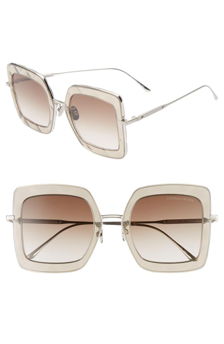 Women's Bottega Veneta 51mm Gradient Square Sunglasses - Silver/ Brown