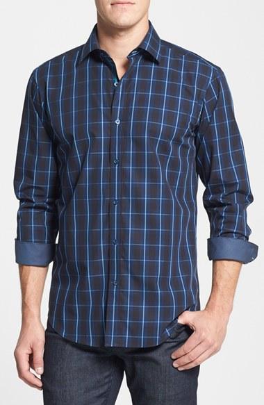 Men's Bugatchi Shaped Fit Plaid Sport Shirt