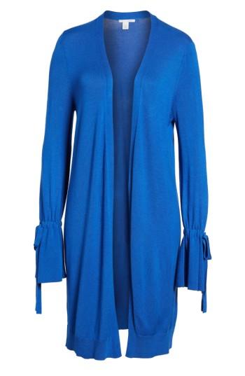 Women's Halogen Lightweight Tie Sleeve Cardigan - Blue