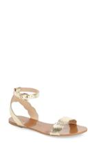 Women's Sole Society 'odette' Scalloped Ankle Strap Flat Sandal M - Metallic