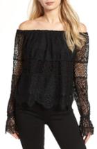 Women's Kendall + Kylie Lace Off The Shoulder Top - Black