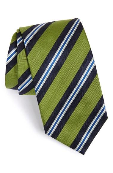 Men's David Donahue Stripe Silk Tie, Size - Green