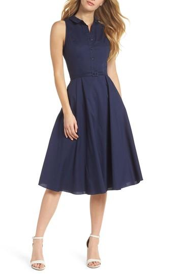 Women's Gal Meets Glam Collection Sleeveless Cotton Poplin Shirtdress - Blue