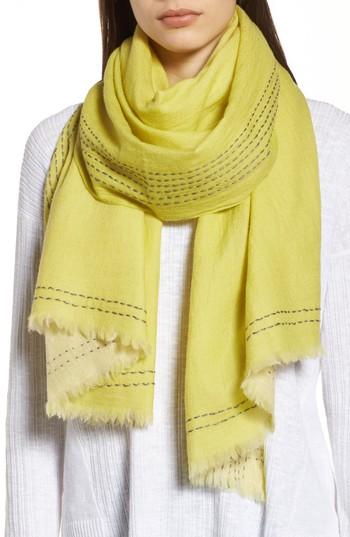 Women's Eileen Fisher Embroidered Wool Scarf, Size - Green