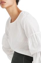Women's Madewell Stripe Ruffle Sleeve Top, Size - White