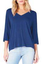 Women's Michael Stars Slit Sleeve V-neck Tee, Size - Blue