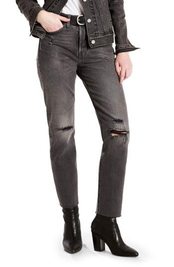Women's Levi's Wedgie Icon Distressed Straight Leg Jeans - Grey