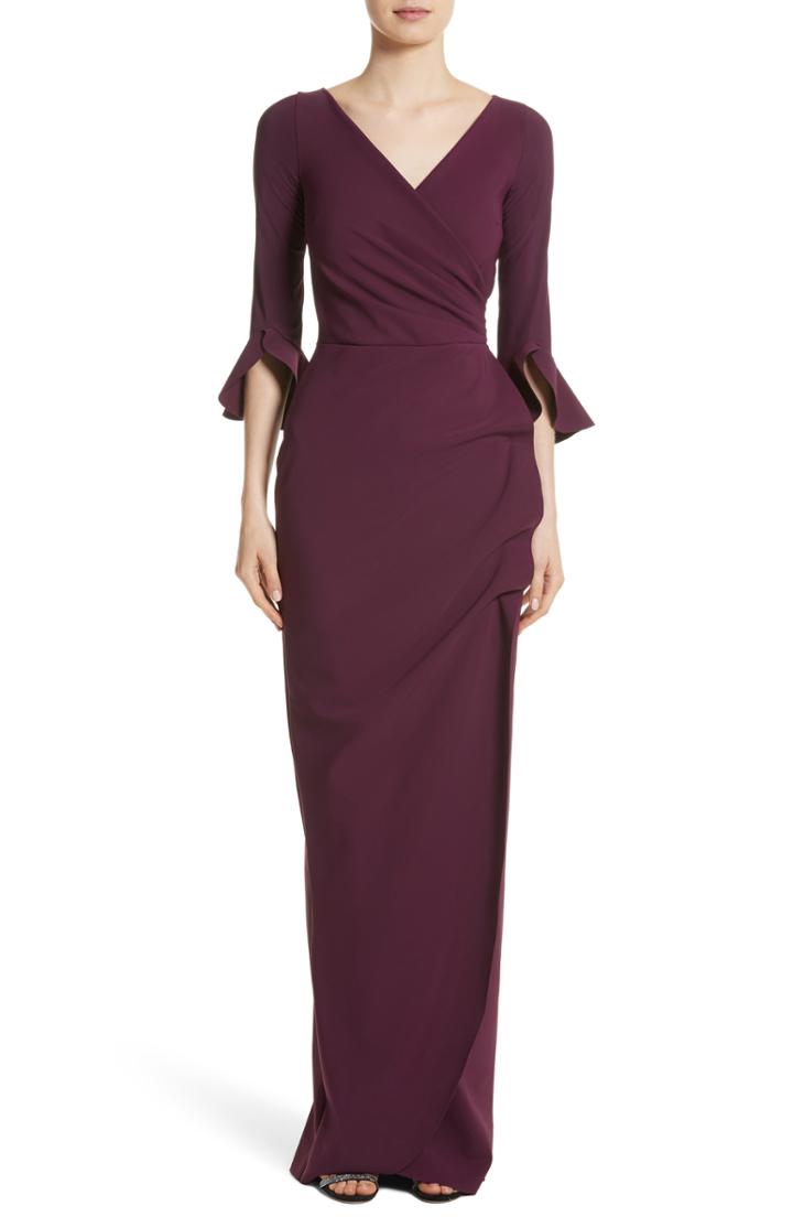 Women's Chiara Boni La Petite Robe Ruffle Cuff Side Drape Gown Us / 46 It - Burgundy