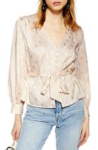 Women's Topshop Spot Jacquard Belted Top Us (fits Like 0) - Ivory