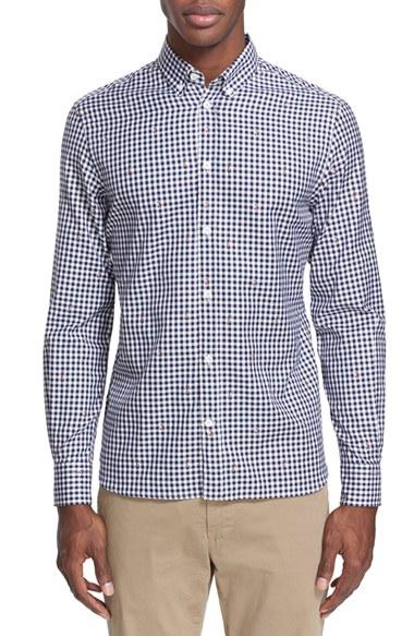 Men's Maison Kitsune Embroidered Fox Gingham Sport Shirt