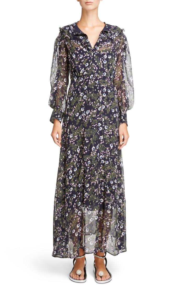 Women's Isabel Marant Metallic Bloom Silk Maxi Dress