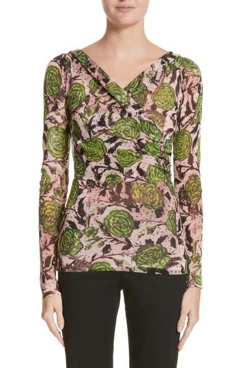 Women's Fuzzi Ruched Front Floral Print Top - Pink
