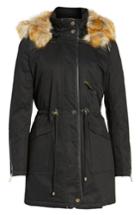 Women's French Connection Mixed Media Parka With Faux Fur Hood