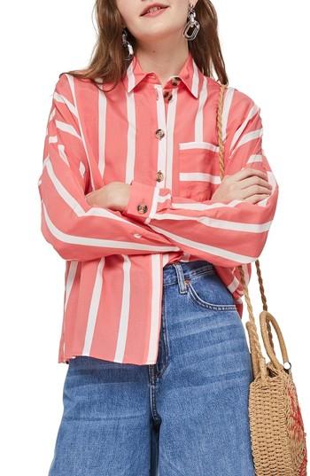 Women's Topshop Wide Stripe Shirt Us (fits Like 0) - Red