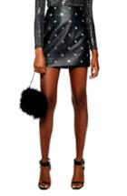 Women's Topshop Crystal Embellished Faux Leather Miniskirt Us (fits Like 0) - Black