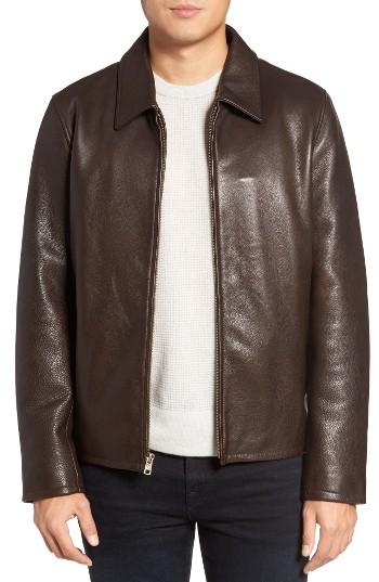 Men's Vince Camuto Leather Zip Front Jacket - Brown