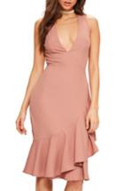 Women's Missguided Plunge Ruffle Body-con Dress Us / 8 Uk - Pink