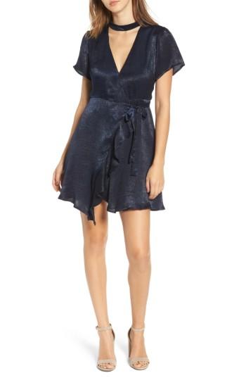 Women's Lush Satin Choker Wrap Dress - Blue