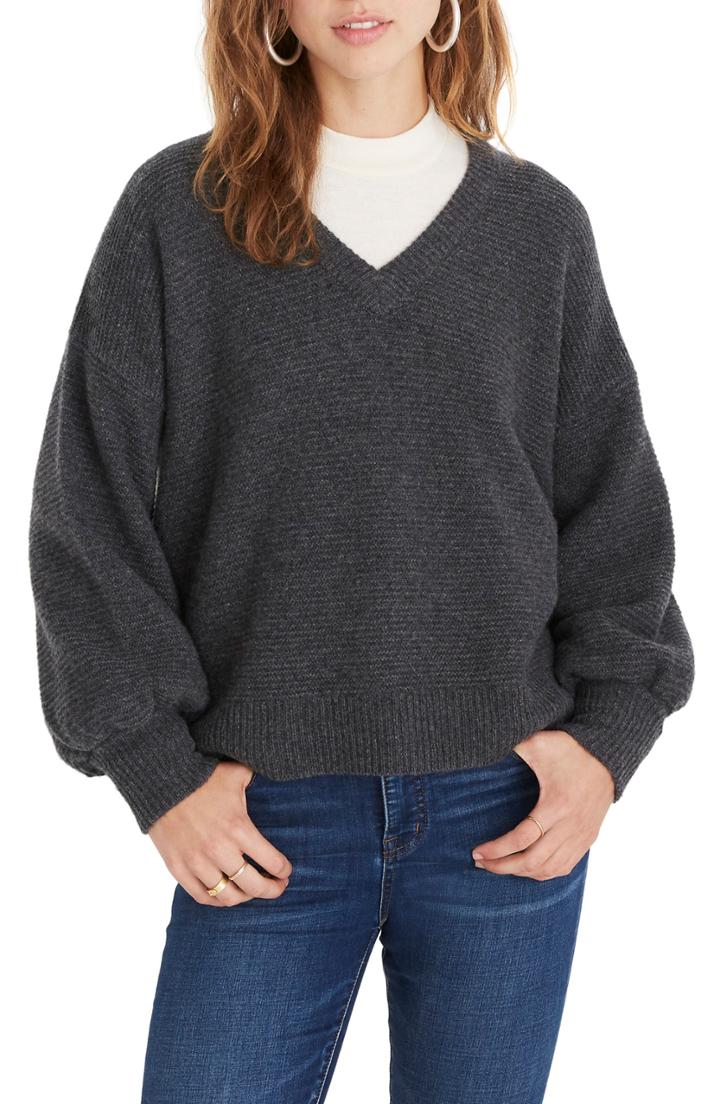 Women's Madewell Dashwood V-neck Sweater, Size - Grey