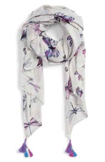 Women's Treasure & Bond Print Tassel Wrap, Size - Grey