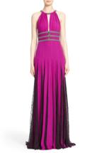 Women's Badgley Mischka Couture Silk Halter Gown With Lace Pleats