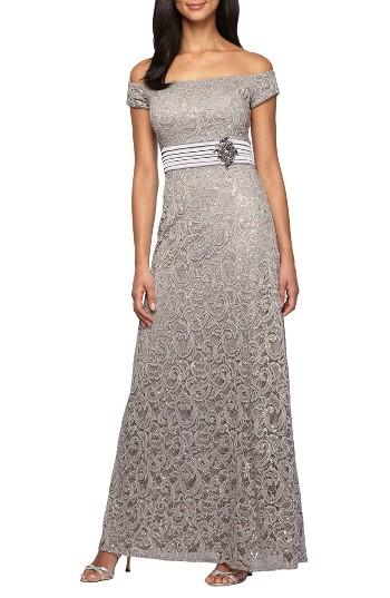 Women's Alex Evenings Off The Shoulder Gown - Beige