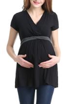 Women's Kimi And Kai Jasmine Belted Maternity/nursing Surplice Top - Black