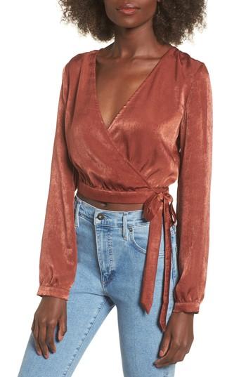 Women's J.o.a. Wrap Crop Top - Brown