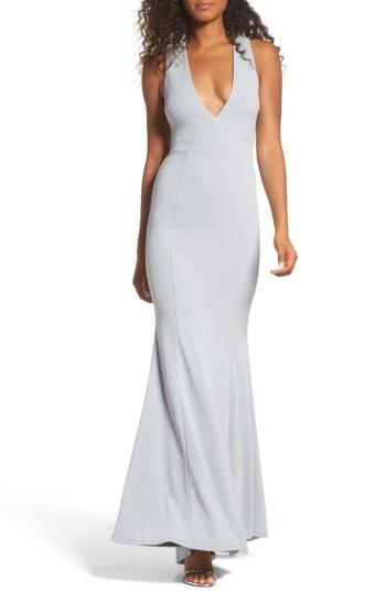 Women's Lulus Heaven & Earth Plunge Neck Gown - Grey