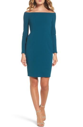 Women's Eliza J Off The Shoulder Scuba Sheath Dress - Green