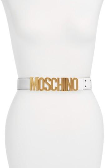 Women's Moschino Logo Leather Belt - White W/ Gold