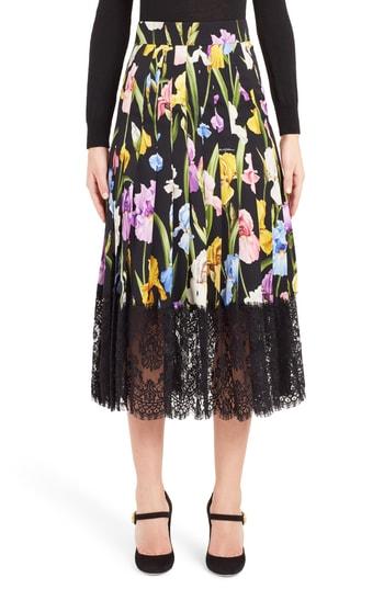 Women's Dolce & Gabbana Iris Print Silk Blend Skirt Us / 38 It - Black