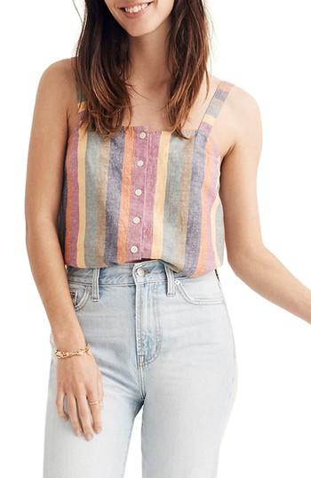 Women's Madewell Rainbow Stripe Button Front Tank, Size - Green