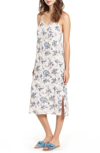 Women's Lush Lace Trim Floral Print Slipdress - White