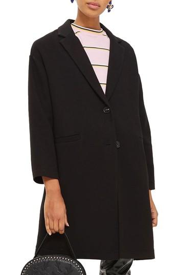 Women's Topshop Twill Ponte Topcoat Us (fits Like 0-2) - Black