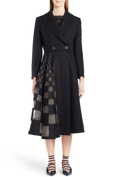Women's Fendi Tulle Inset Stretch Wool & Cashmere Coat