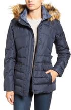 Women's Larry Levine Water Repellent Quilted Jacket With Faux Fur Trim - Blue