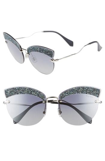 Women's Miu Miu Scenique Evolution 65mm Cat Eye Sunglasses - Silver Gradient Mirror